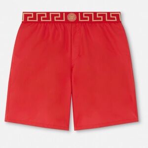 Versace Red and Gold Greek Key Swimwear